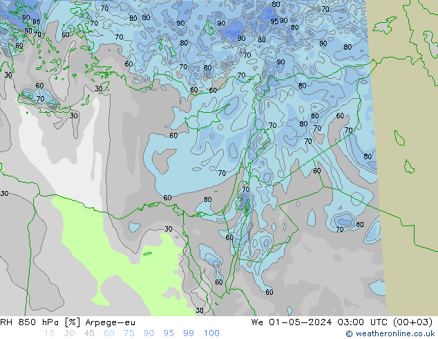 RH 850 hPa Arpege-eu We 01.05.2024 03 UTC