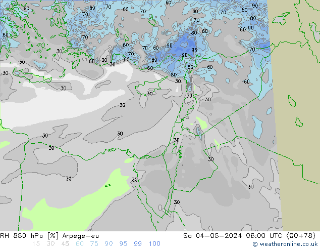 RH 850 hPa Arpege-eu Sa 04.05.2024 06 UTC