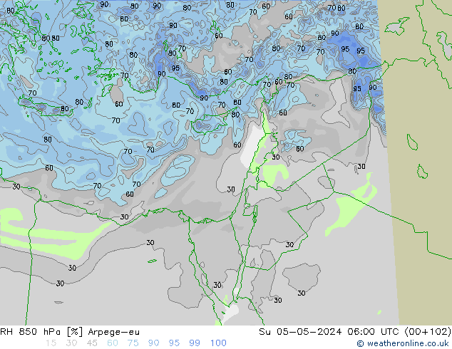 RH 850 hPa Arpege-eu Su 05.05.2024 06 UTC