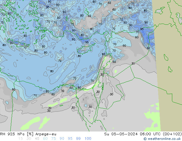 RH 925 hPa Arpege-eu Ne 05.05.2024 06 UTC