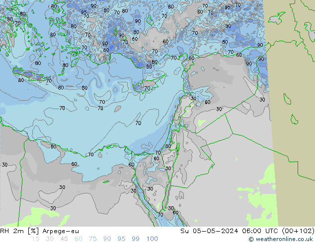 RH 2m Arpege-eu Su 05.05.2024 06 UTC