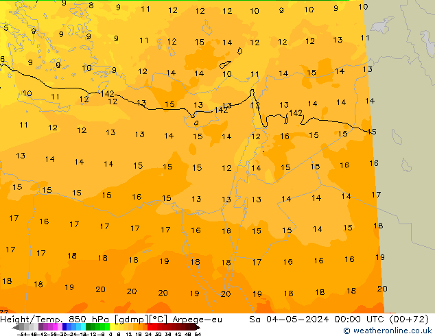 Height/Temp. 850 гПа Arpege-eu сб 04.05.2024 00 UTC