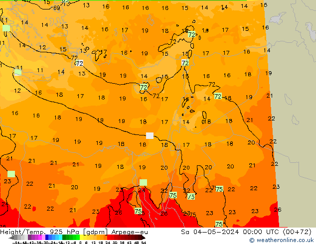 Geop./Temp. 925 hPa Arpege-eu sáb 04.05.2024 00 UTC