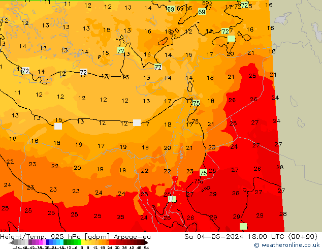 Height/Temp. 925 hPa Arpege-eu Sáb 04.05.2024 18 UTC