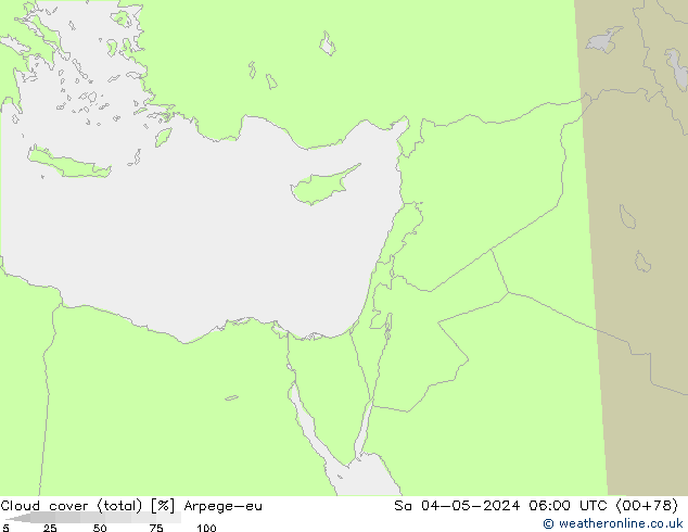 Nubes (total) Arpege-eu sáb 04.05.2024 06 UTC