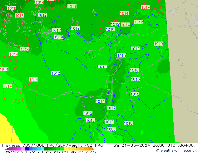 Thck 700-1000 hPa Arpege-eu We 01.05.2024 06 UTC