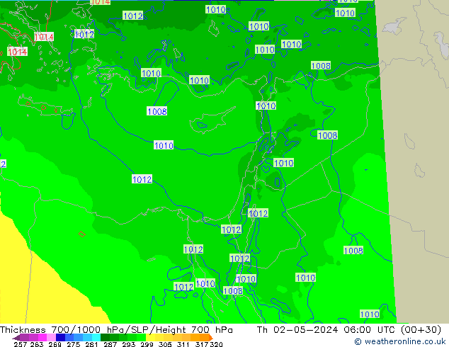 Thck 700-1000 hPa Arpege-eu gio 02.05.2024 06 UTC