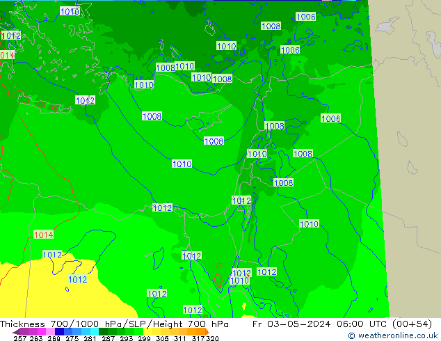 Thck 700-1000 hPa Arpege-eu ven 03.05.2024 06 UTC