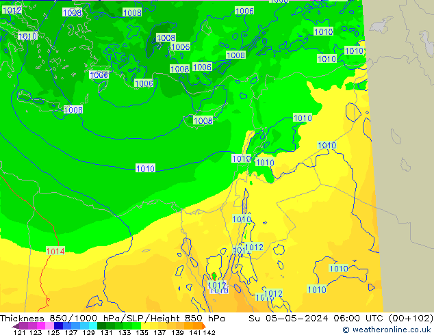 Dikte 850-1000 hPa Arpege-eu zo 05.05.2024 06 UTC