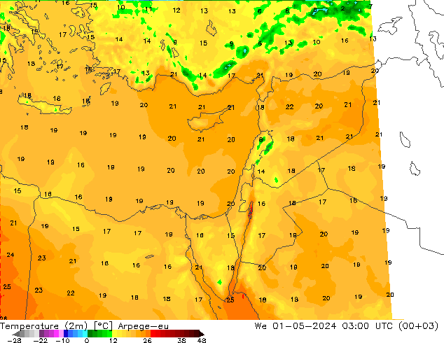 карта температуры Arpege-eu ср 01.05.2024 03 UTC