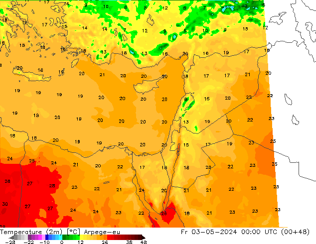 Temperature (2m) Arpege-eu Pá 03.05.2024 00 UTC