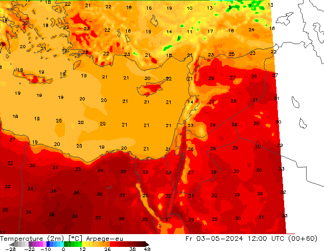 Temperatura (2m) Arpege-eu vie 03.05.2024 12 UTC