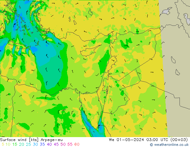 Surface wind Arpege-eu We 01.05.2024 03 UTC