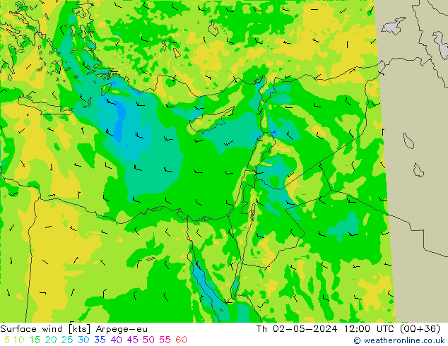 Surface wind Arpege-eu Th 02.05.2024 12 UTC