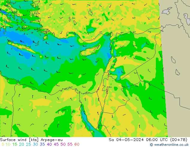 Viento 10 m Arpege-eu sáb 04.05.2024 06 UTC