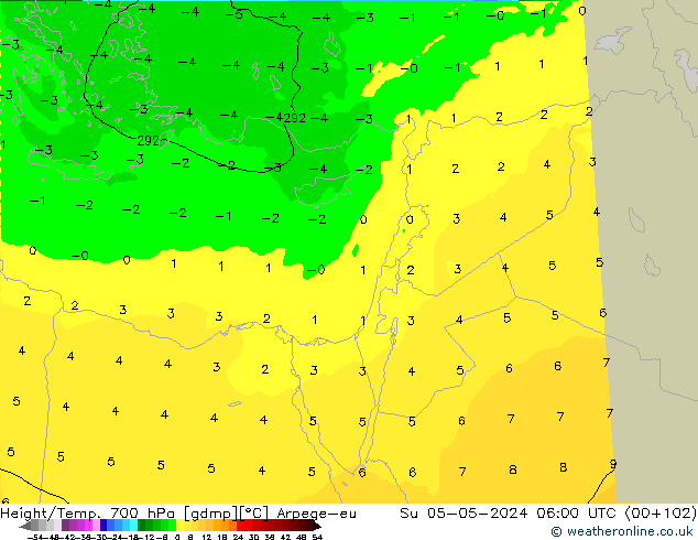 Height/Temp. 700 hPa Arpege-eu Su 05.05.2024 06 UTC