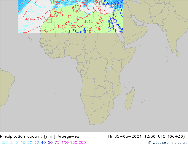 Precipitation accum. Arpege-eu Čt 02.05.2024 12 UTC