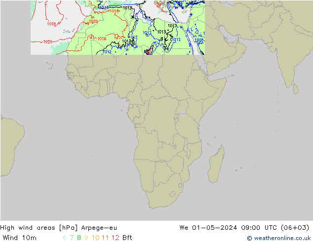 High wind areas Arpege-eu mié 01.05.2024 09 UTC