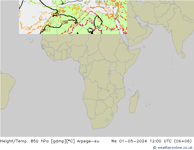 Yükseklik/Sıc. 850 hPa Arpege-eu Çar 01.05.2024 12 UTC
