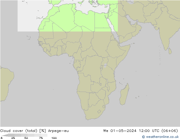 Cloud cover (total) Arpege-eu St 01.05.2024 12 UTC