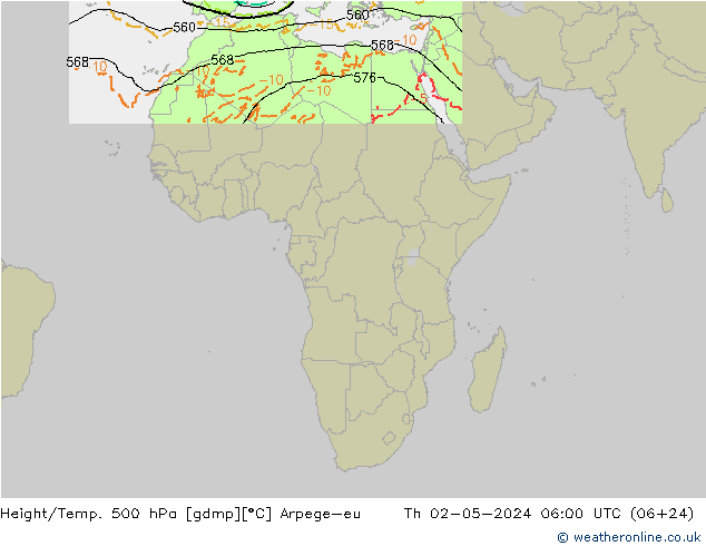 Height/Temp. 500 hPa Arpege-eu Th 02.05.2024 06 UTC