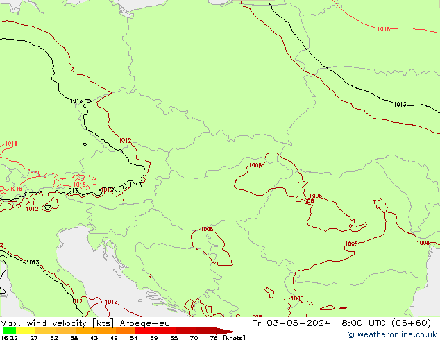 Max. wind velocity Arpege-eu ven 03.05.2024 18 UTC