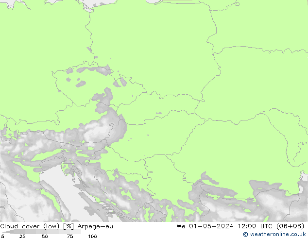 Cloud cover (low) Arpege-eu We 01.05.2024 12 UTC