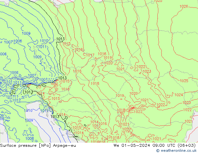 Surface pressure Arpege-eu We 01.05.2024 09 UTC