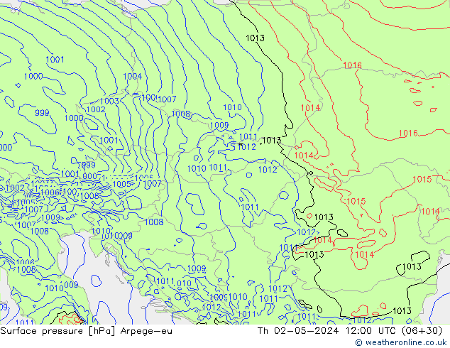 Surface pressure Arpege-eu Th 02.05.2024 12 UTC