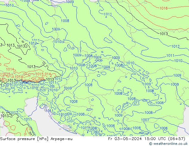 Presión superficial Arpege-eu vie 03.05.2024 15 UTC