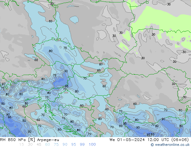 RH 850 hPa Arpege-eu We 01.05.2024 12 UTC