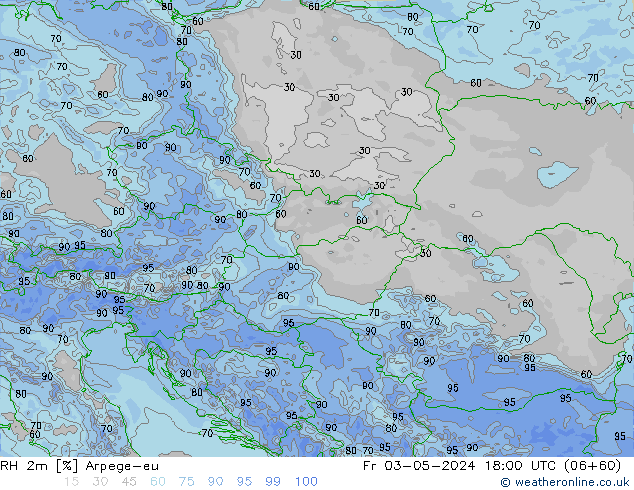 Humedad rel. 2m Arpege-eu vie 03.05.2024 18 UTC