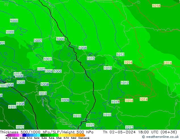 Dikte 500-1000hPa Arpege-eu do 02.05.2024 18 UTC