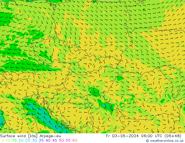 Vento 10 m Arpege-eu Sex 03.05.2024 06 UTC