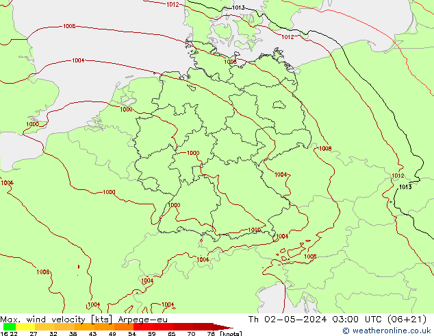 Max. wind velocity Arpege-eu  02.05.2024 03 UTC