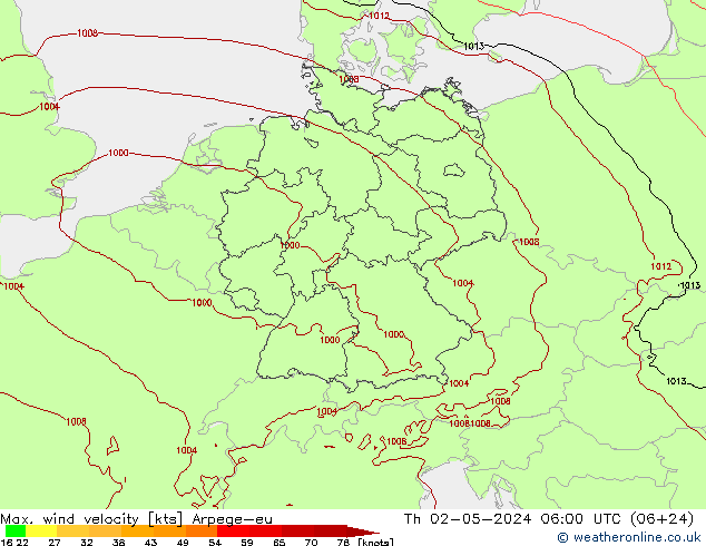 Windböen Arpege-eu Do 02.05.2024 06 UTC