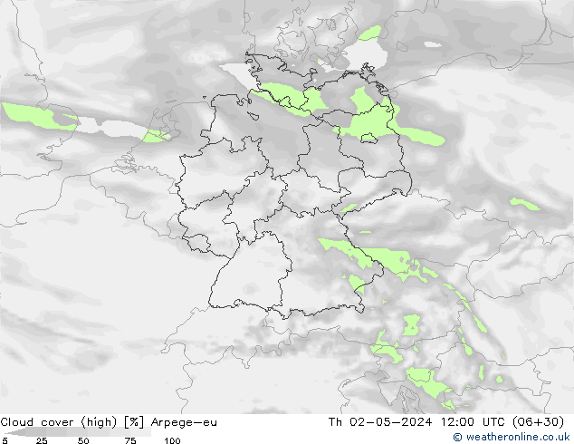 Nubes altas Arpege-eu jue 02.05.2024 12 UTC