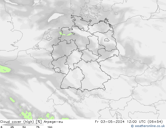 Cloud cover (high) Arpege-eu Fr 03.05.2024 12 UTC