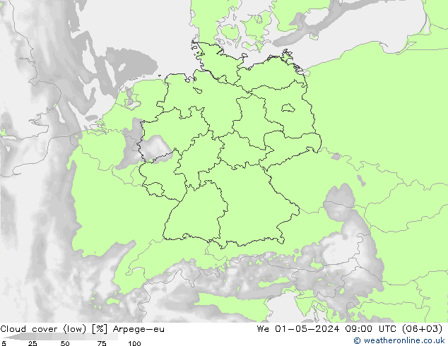 Wolken (tief) Arpege-eu Mi 01.05.2024 09 UTC