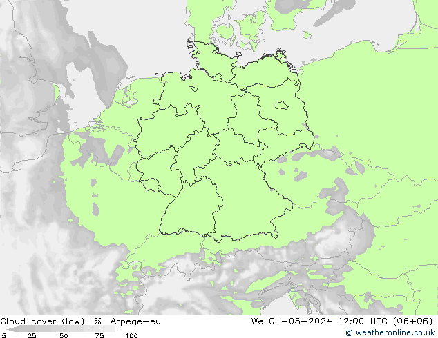 Bewolking (Laag) Arpege-eu wo 01.05.2024 12 UTC