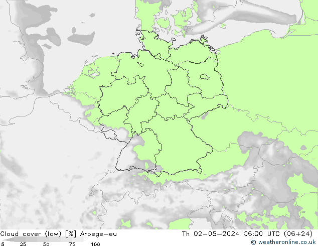 Nuages (bas) Arpege-eu jeu 02.05.2024 06 UTC