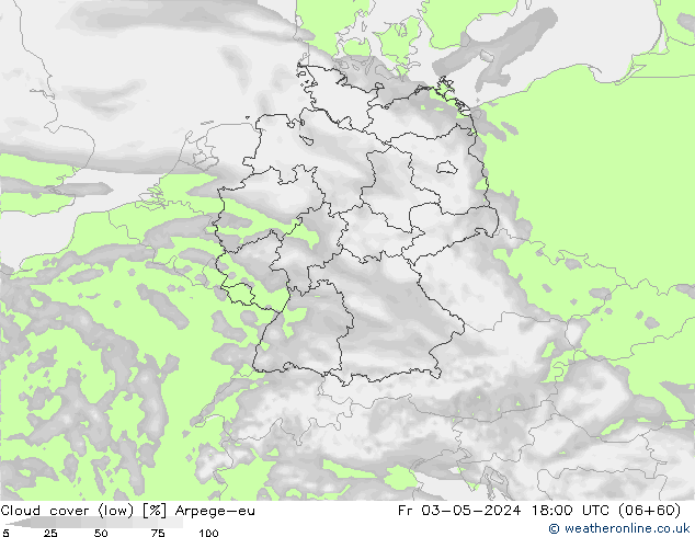 nízká oblaka Arpege-eu Pá 03.05.2024 18 UTC