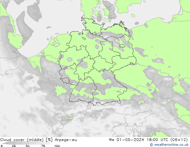 Cloud cover (middle) Arpege-eu We 01.05.2024 18 UTC