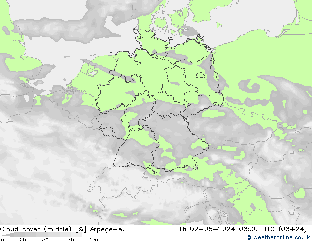 nuvens (médio) Arpege-eu Qui 02.05.2024 06 UTC