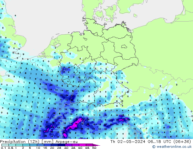 Precipitation (12h) Arpege-eu Th 02.05.2024 18 UTC