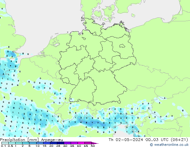 Precipitación Arpege-eu jue 02.05.2024 03 UTC