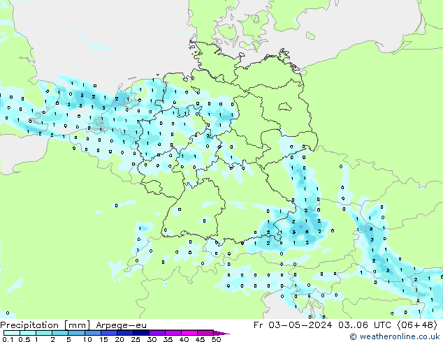 осадки Arpege-eu пт 03.05.2024 06 UTC