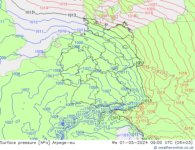 Surface pressure Arpege-eu We 01.05.2024 09 UTC