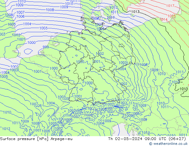 приземное давление Arpege-eu чт 02.05.2024 09 UTC