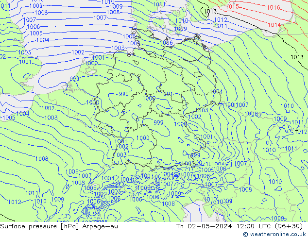 Surface pressure Arpege-eu Th 02.05.2024 12 UTC